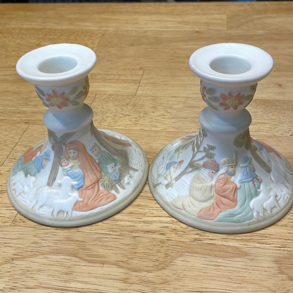 Pair of Lefton China hand painted candle holders.